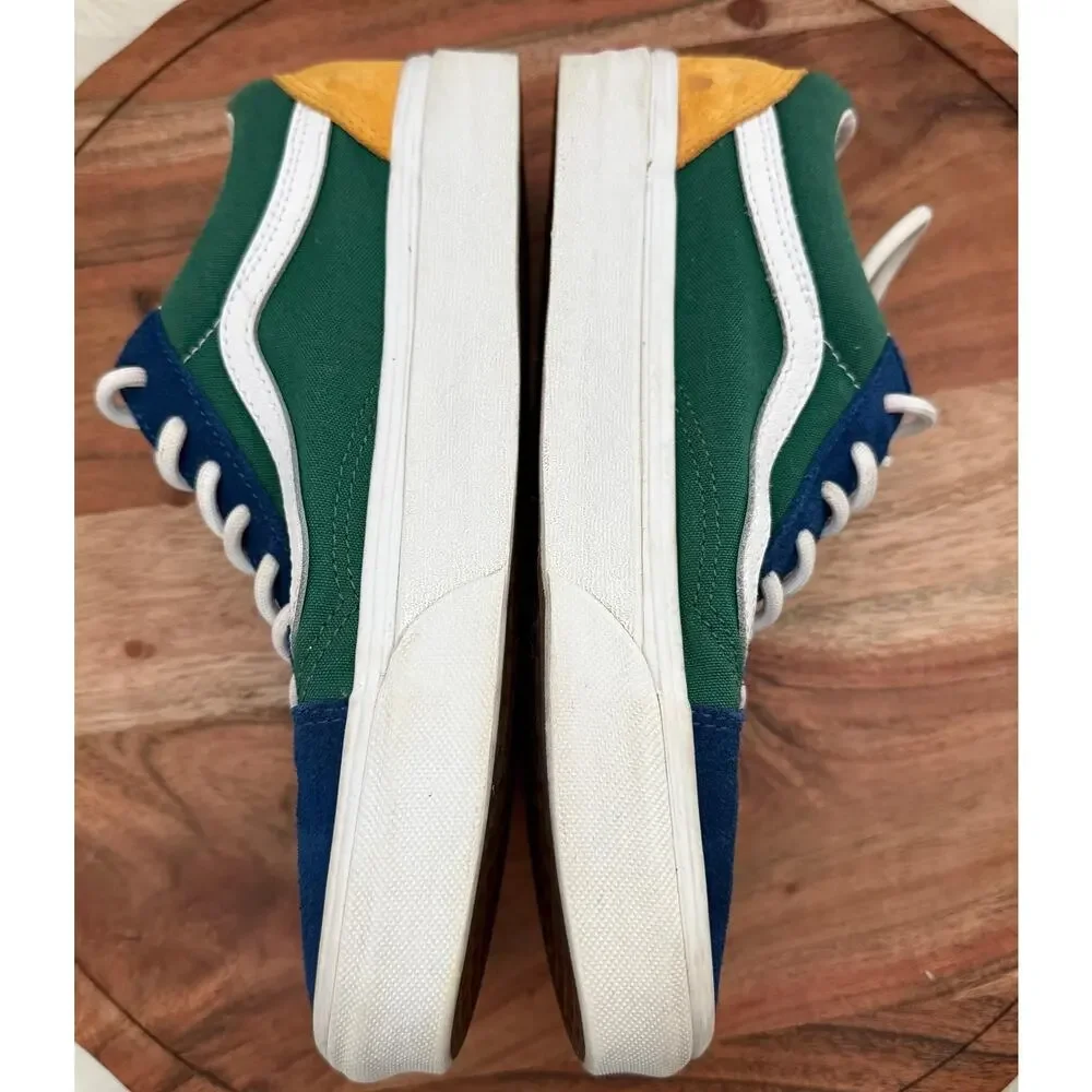 Vans Old Skool Shoes Mens Size 6 Womens 7.5 Blue Green Yellow Suede Canvas Skate